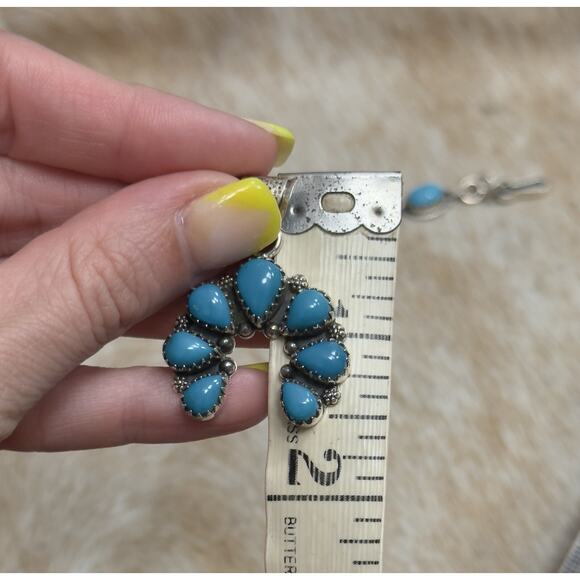 Native American SW Sterling Silver Blue Turquoise Naja Squash Blossom Pendant - Picture 7 of 8